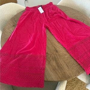 NWT Vibrant Pink Wide-Leg Pants with Eyelet Hem